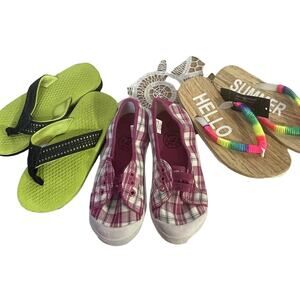 Lot Bundle of 3 Pairs Girl's Shoes: Flip-Flops Size 11/12 Bahama Bay Sneakers 13